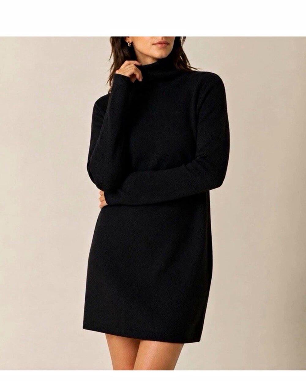 Quince Women’s Black 100% Cashmere Turtleneck Sweater Dress Short S Long Sleeve